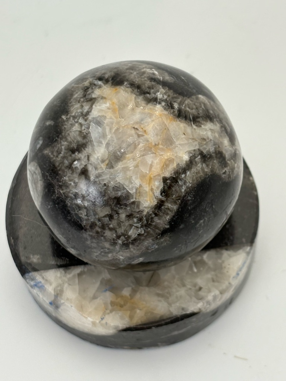 Vintage Sculptural Stone Sphere on Matching Round Base